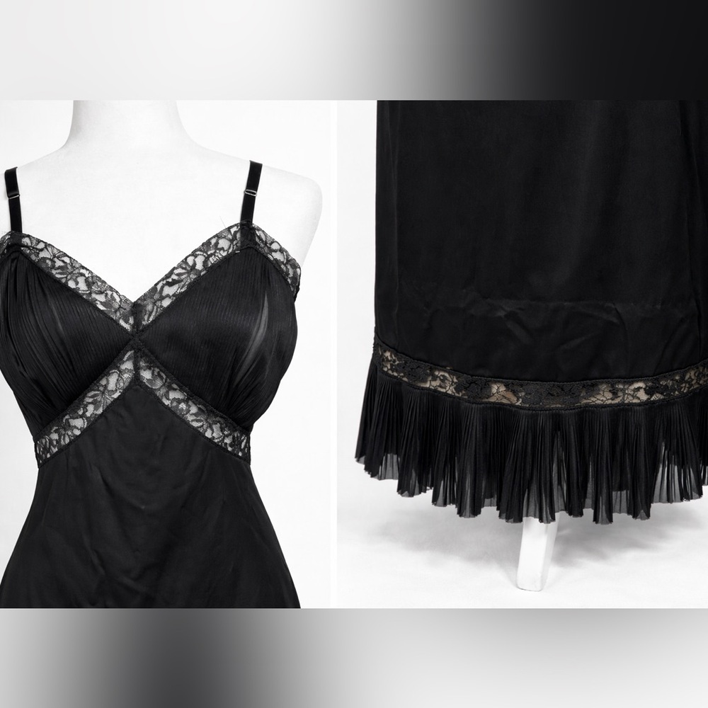 Authentic Old-Hollywood Black Lace Slip Dress (c. 1950s) - Picture 2 of 10